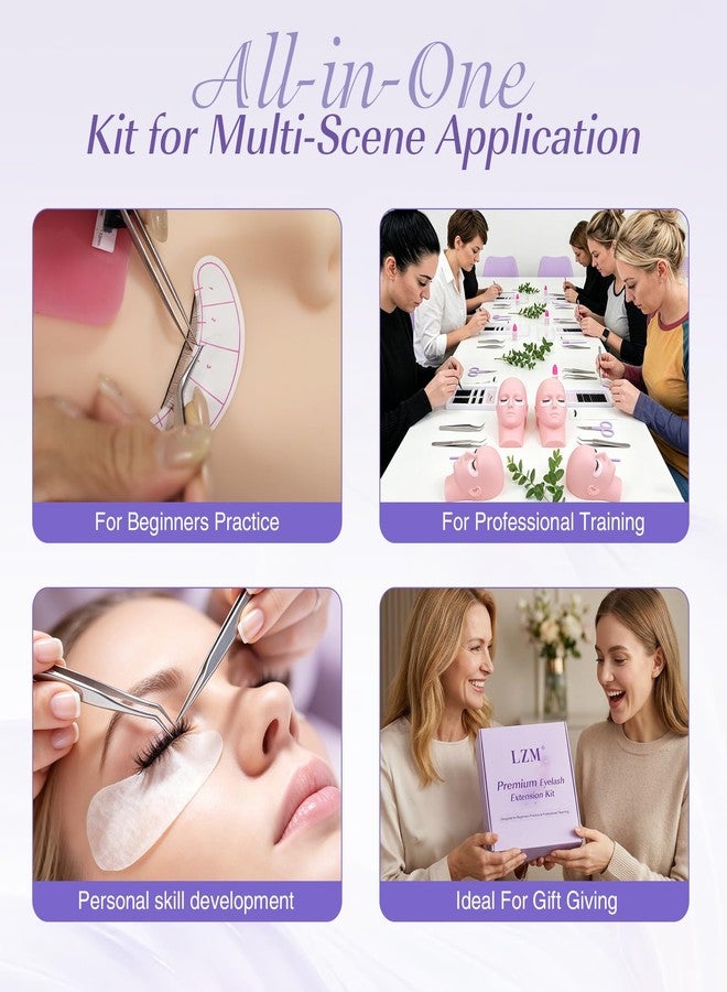 LZM Eyelash Extension Kit for Beginners, Professional Lash Extension Kit with Mannequin Head, Lash Tech Starter Kit with Rechargeable Fan, Shampoo, Glue, Tweezers Supplies for Practice Training - Image 3