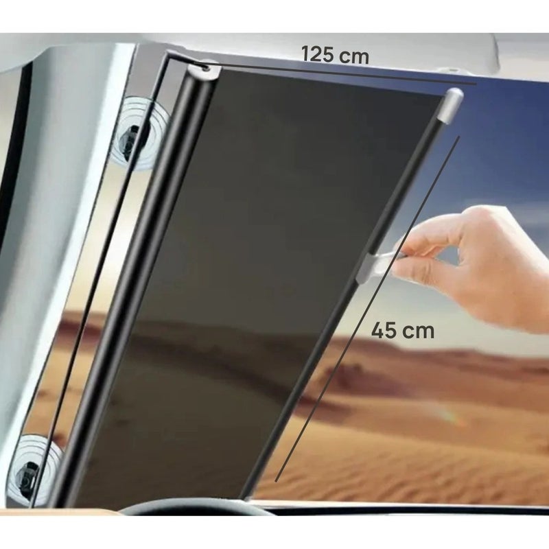 Automatic Roll Up Sunshade For Vehicle Front Window With Suction Cup- Black - Image 1
