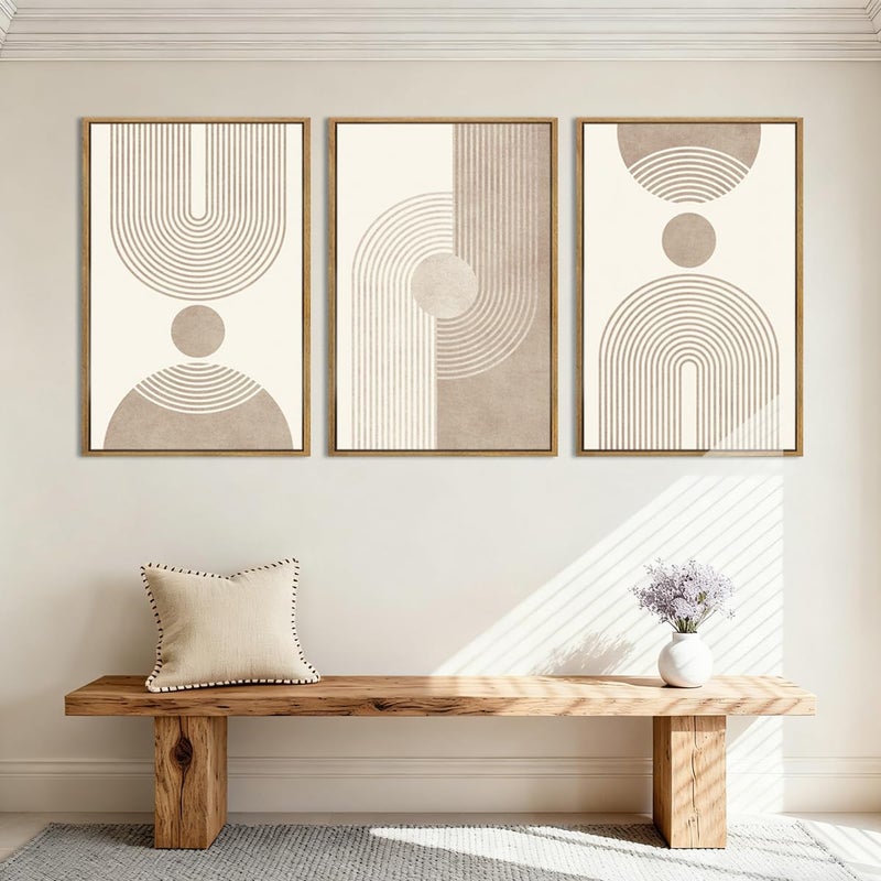 BINCUE Beige Neutral Canvas Wall Art Framed Geometric Abstract Wall Decor Mid Century Modern Artwork Wall Decor for Living Room Bedroom Office 16"x24" Set 3 Gift - Image 4