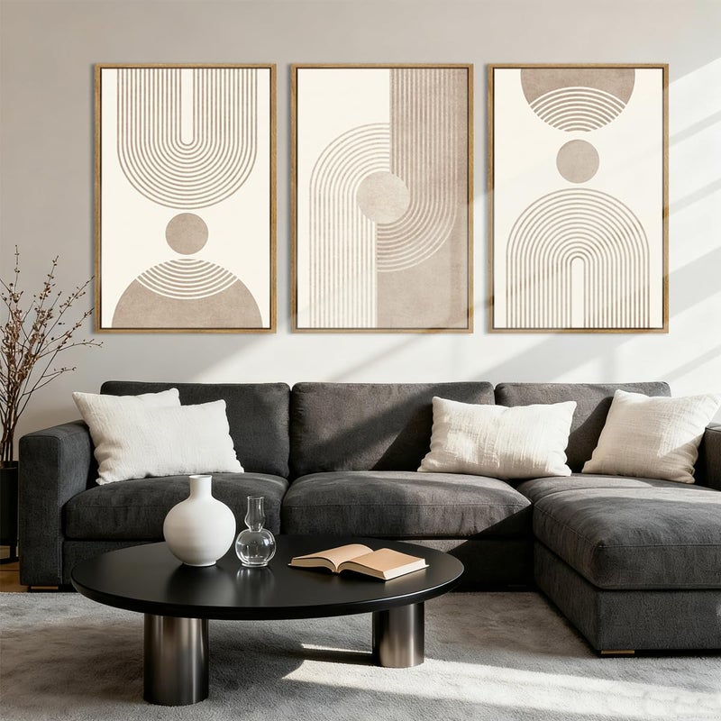 BINCUE Beige Neutral Canvas Wall Art Framed Geometric Abstract Wall Decor Mid Century Modern Artwork Wall Decor for Living Room Bedroom Office 16"x24" Set 3 Gift - Image 5