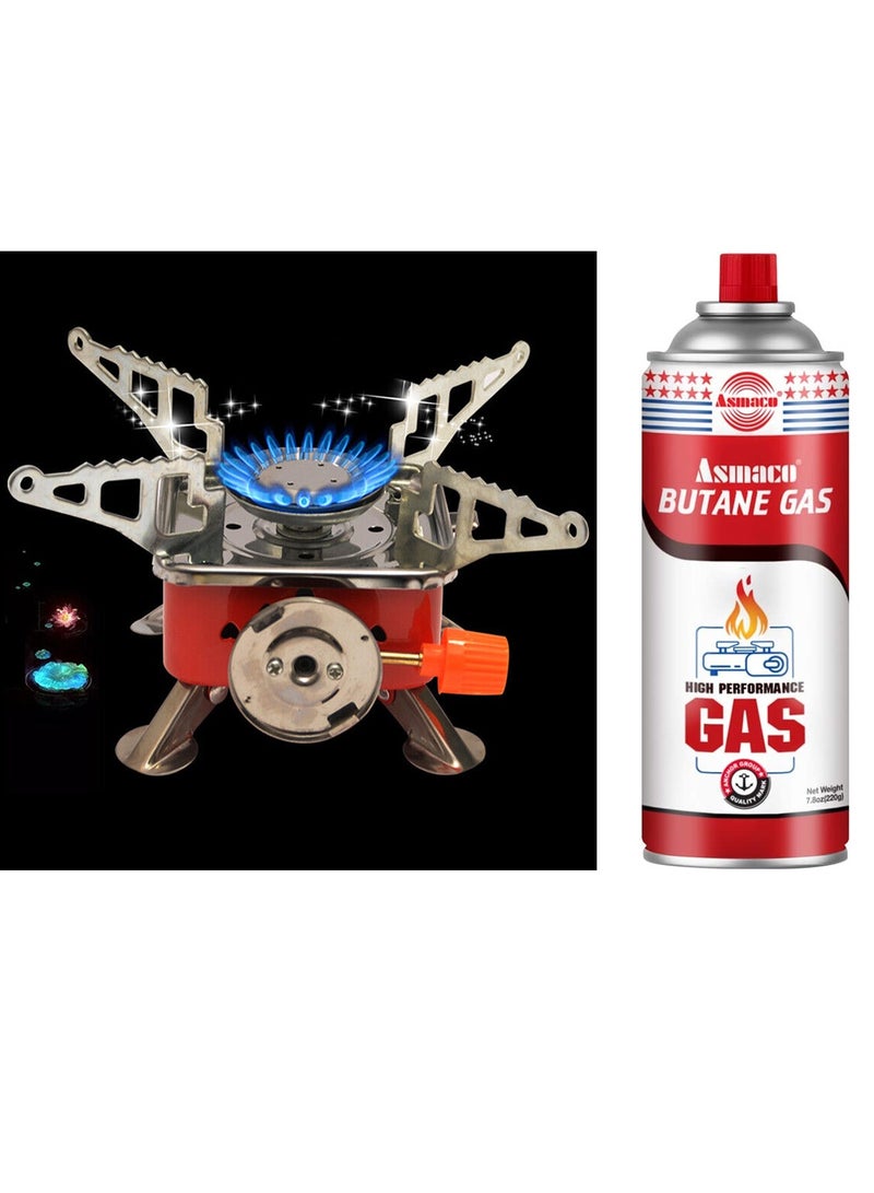 Asmaco Portable Outdoor Gas Stove Stainless Steel Windproof Backpacking Camping Gas Stove Picnic Kitchen Utensils With Butane Gas