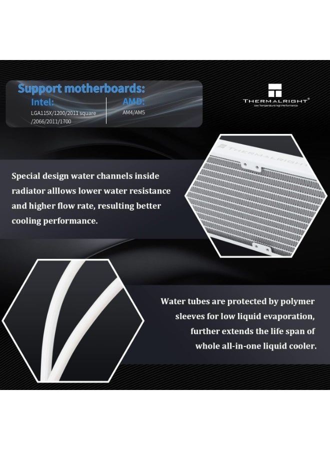 Thermalright Frozen Prism 360 White ARGB CPU Liquid Cooler,Efficient PWM Controlled Pump 3300RPM,3×TL-E12 Series PWM Fan,Water Cooling Computer Parts,for AMD AM4/AM5,Intel 1150/1156/1200/1700/2011 - Image 2