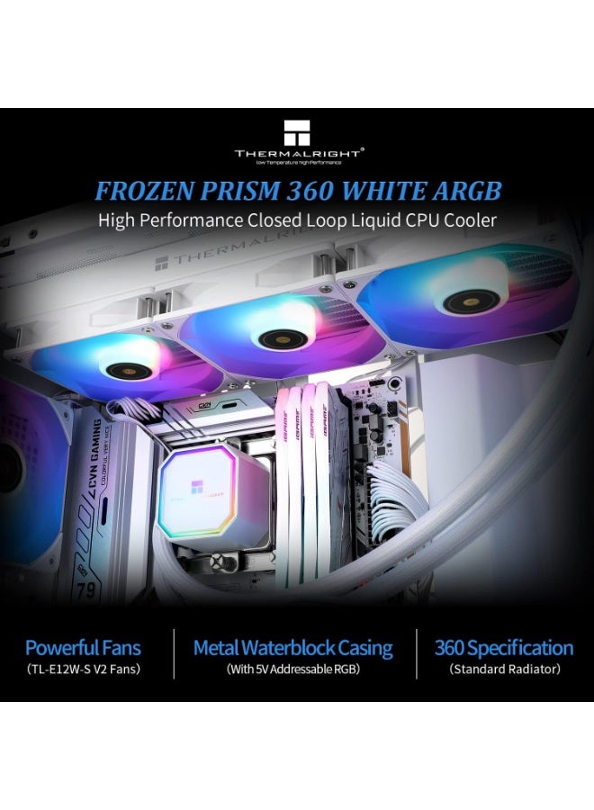 Thermalright Frozen Prism 360 White ARGB CPU Liquid Cooler,Efficient PWM Controlled Pump 3300RPM,3×TL-E12 Series PWM Fan,Water Cooling Computer Parts,for AMD AM4/AM5,Intel 1150/1156/1200/1700/2011 - Image 5
