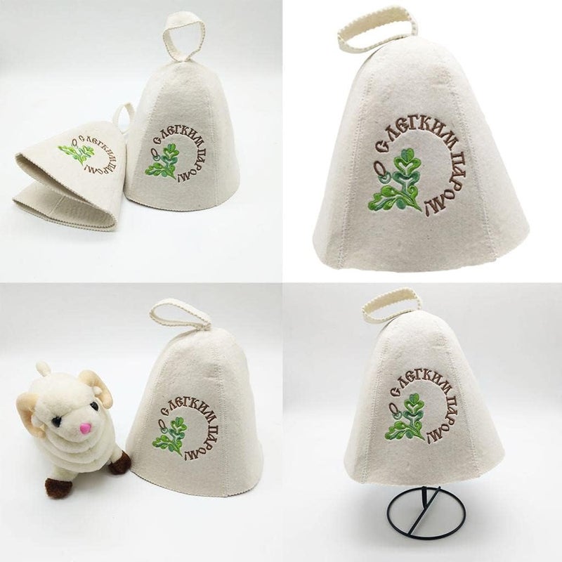 klarako 2X 100% Wool Felt Sauna Hat Cap for Russian Sauna Hut Leaves Pattern - Image 3