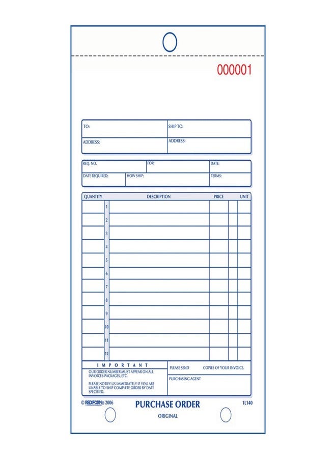 Rediform Purchase Order Book, 5.5 x 7.875 Inches, 50 Pages (1L140)