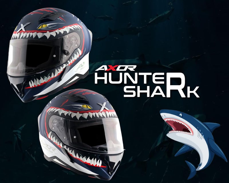 Axor Hunter Shark ISI ECE and DOT Certified Matte Finish Full Face Helmet for Men with Pinlock Fitted Clear Visor-Dull Blue White-XL - Image 3