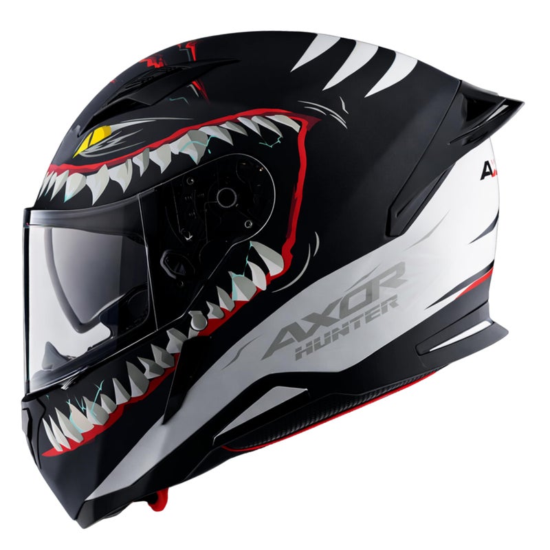 Axor Hunter Shark ISI ECE and DOT Certified Matte Finish Full Face Helmet for Men with Pinlock Fitted Clear Visor-Dull Blue White-XL - Image 2