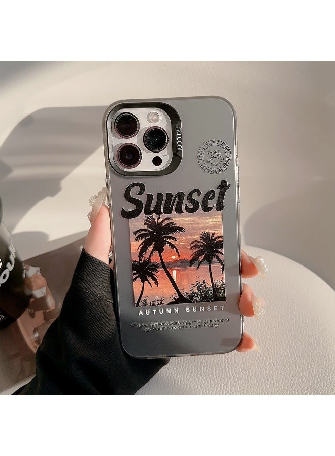 NIBEMINENT Coconut Grove Sunset Protective TPU Case Cover For iPhone 16 Pro, Silver Black - Image 2