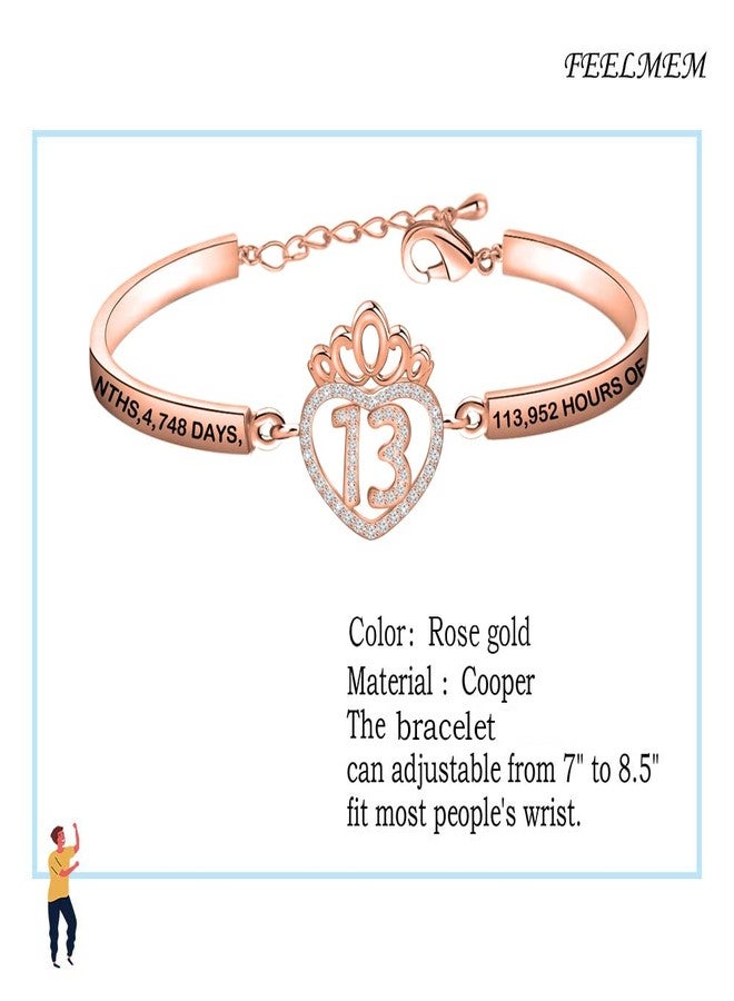 FEELMEM Happy Birthday Bracelet Gifts 10th 13th 14th 15th 16th 17th 18th 30th 21st 40th Crown Charm Bracelet for Birthday Gifts (13th-RG) - Image 2
