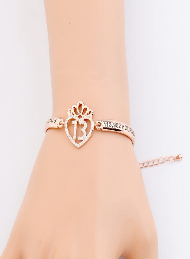 FEELMEM Happy Birthday Bracelet Gifts 10th 13th 14th 15th 16th 17th 18th 30th 21st 40th Crown Charm Bracelet for Birthday Gifts (13th-RG) - Image 3