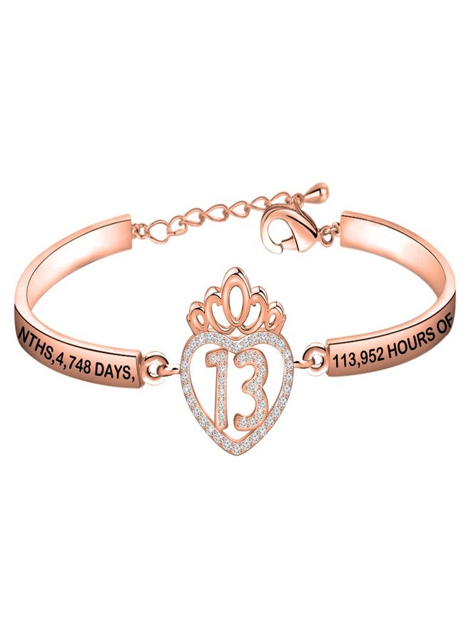 FEELMEM Happy Birthday Bracelet Gifts 10th 13th 14th 15th 16th 17th 18th 30th 21st 40th Crown Charm Bracelet for Birthday Gifts (13th-RG) - Image 1