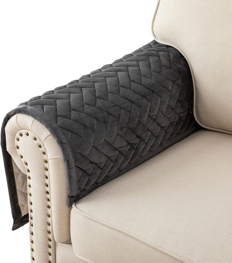 Eismodra Couch Cover,Sofa Cover,Armrest Covers,Backrest Covers,Anti-Slip Armchair Slipcovers for Dogs Cats Pet Loveseat Recliner Leather L Shaped,Dark Gray 28 x 28 Inches (Only 1 Piece) - Image 1
