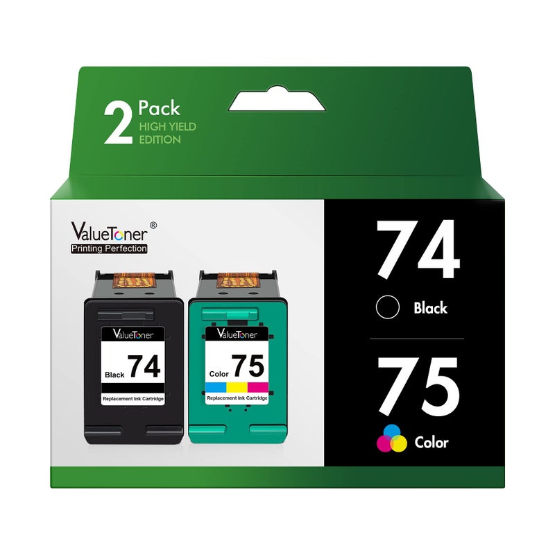 Valuetoner Remanufactured Ink Cartridge Replacement for HP 74 75 Ink cartridges Combo Pack CC659FN CB335WN CB337WN for OfficeJet J5700 J6400 PhotoSmart C4200 C4300 C4400 C4500 C5200 C5500 D5300 2 Pack - Image 1