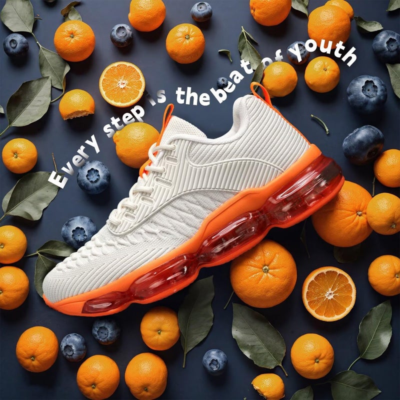 Luogoks Womens Walking Running Shoes Air Cushion Basketball Sneakers Fashion Tennis Breathable Sport Gym Fitness Cross Trainers Shoes Beige Orange 6 - Image 3