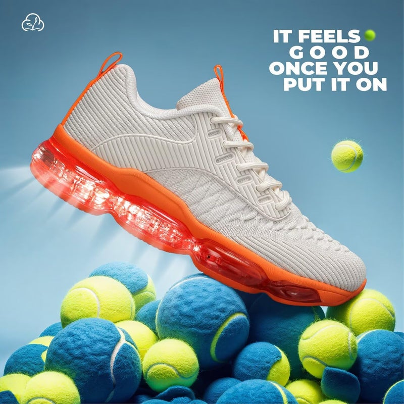 Luogoks Womens Walking Running Shoes Air Cushion Basketball Sneakers Fashion Tennis Breathable Sport Gym Fitness Cross Trainers Shoes Beige Orange 6 - Image 4