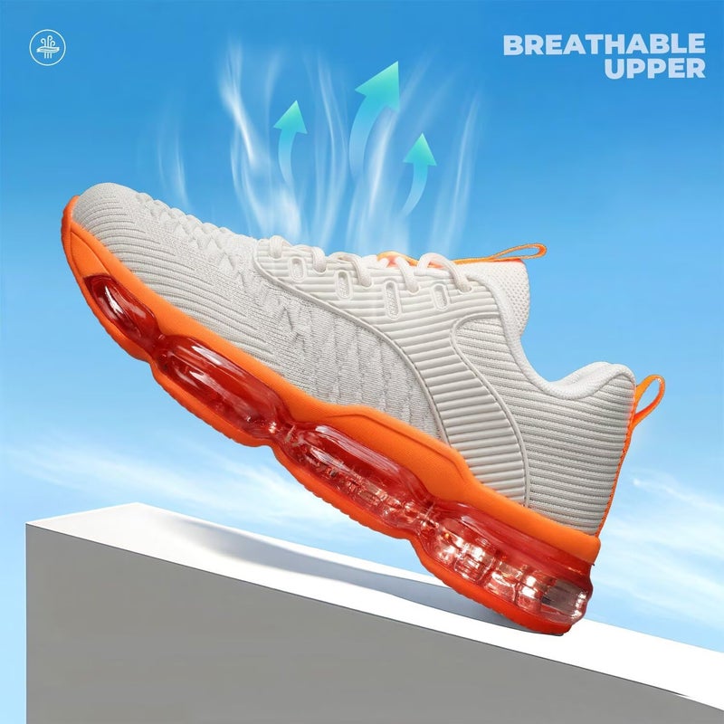 Luogoks Womens Walking Running Shoes Air Cushion Basketball Sneakers Fashion Tennis Breathable Sport Gym Fitness Cross Trainers Shoes Beige Orange 6 - Image 5