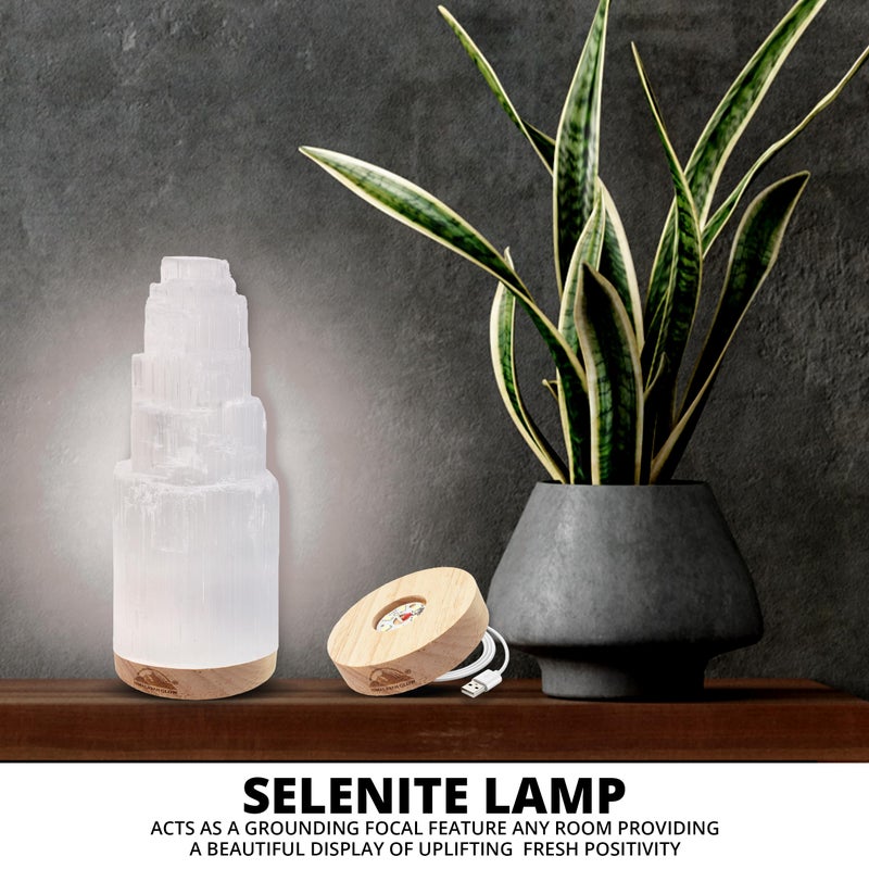 Himalayan Glow Selenite Crystal Lamp 20 cm, Hand Curved Moroccan Charging Station, Crystals and Healing Stones, Electric Cord with Dimmer Switch For Home Decor & Spiritual Protection 4-7 Lbs - Image 3
