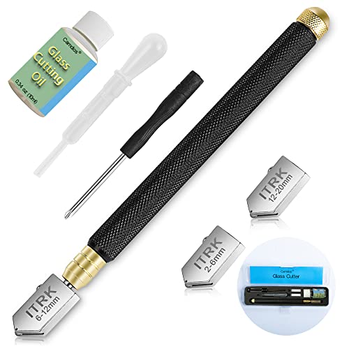 Camdios Glass Cutter 2mm-20mm, Upgrade Glass Cutting Tool with Glass Cutting Oil, Pencil Style Oil Feed Carbide Tip Glass Cutter for Mirror/Tiles/Mosaic. - Image 1