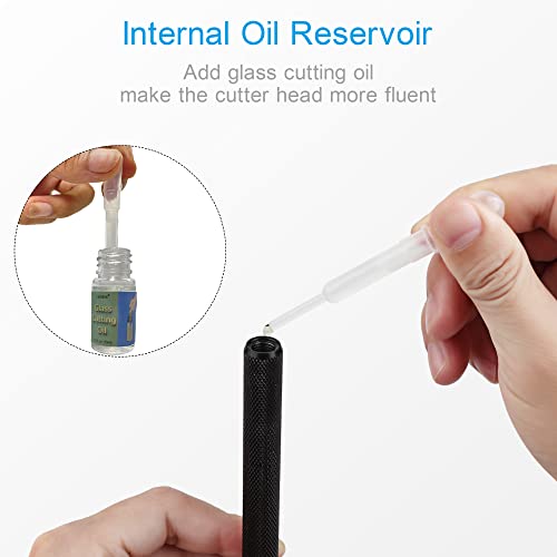 Camdios Glass Cutter 2mm-20mm, Upgrade Glass Cutting Tool with Glass Cutting Oil, Pencil Style Oil Feed Carbide Tip Glass Cutter for Mirror/Tiles/Mosaic. - Image 3