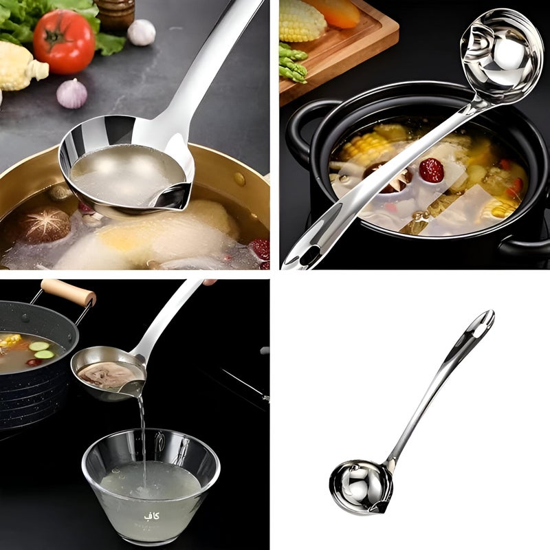 Ladle - Highly durable stainless steel kitchen tool with long, reliable handle, deep handle and pouring hole, separates fat from hot liquids in soups and stocks (1pc) - Image 4