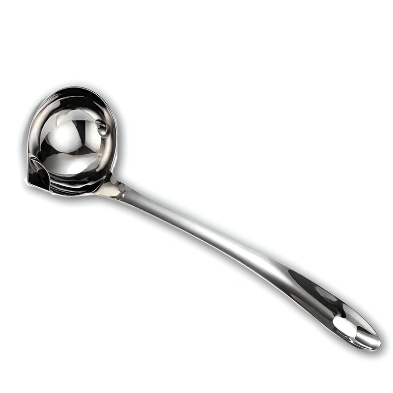 Ladle - Highly durable stainless steel kitchen tool with long, reliable handle, deep handle and pouring hole, separates fat from hot liquids in soups and stocks (1pc) - Image 1