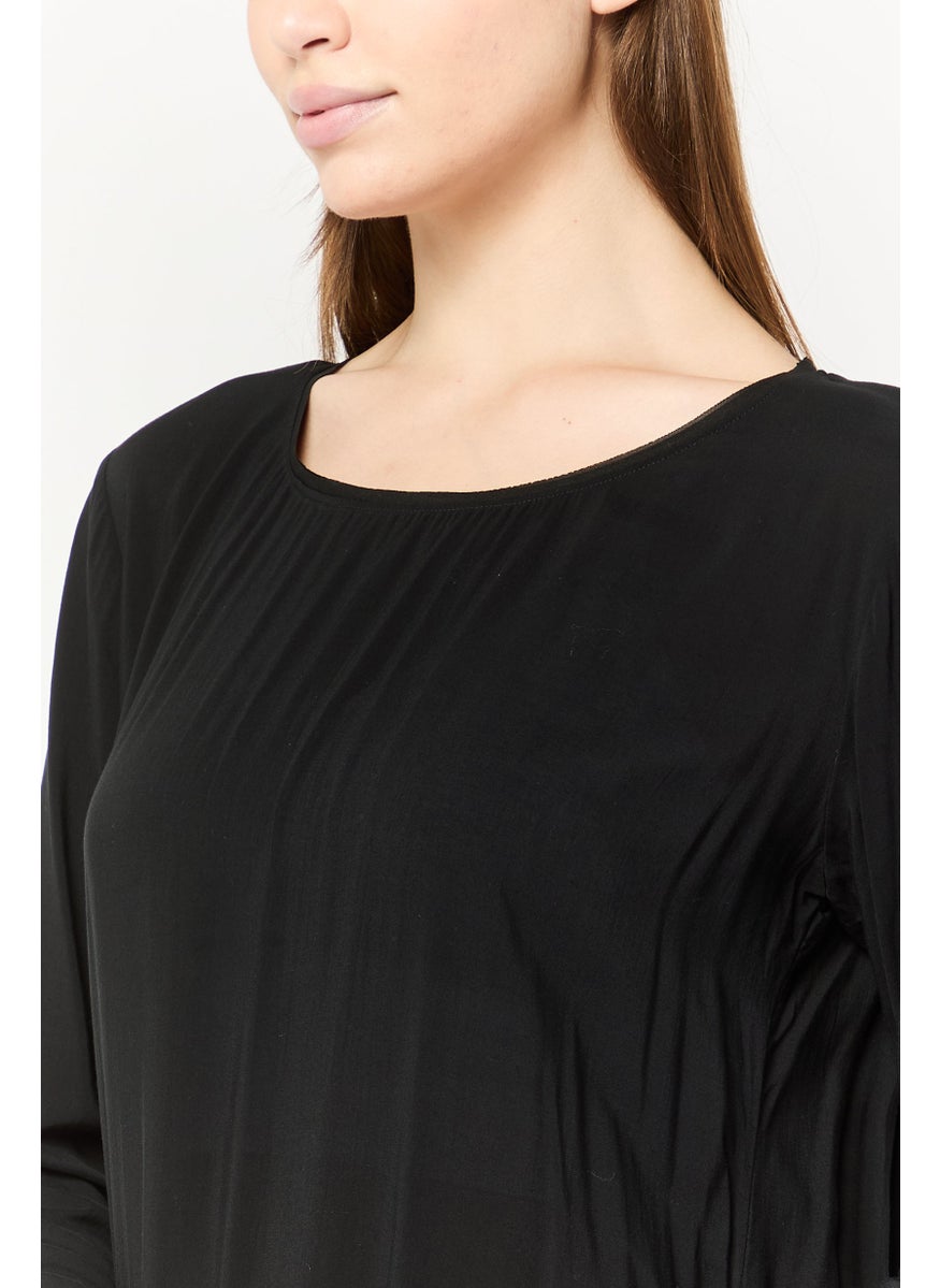 Harmont & Blaine Women Round Neck Long Sleeves Solid Blouse, Black  - Image 3
