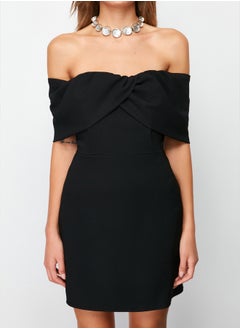 trendyol Black Carmen Collar Woven Short Dress TPRSS24EL00154  - Image 4