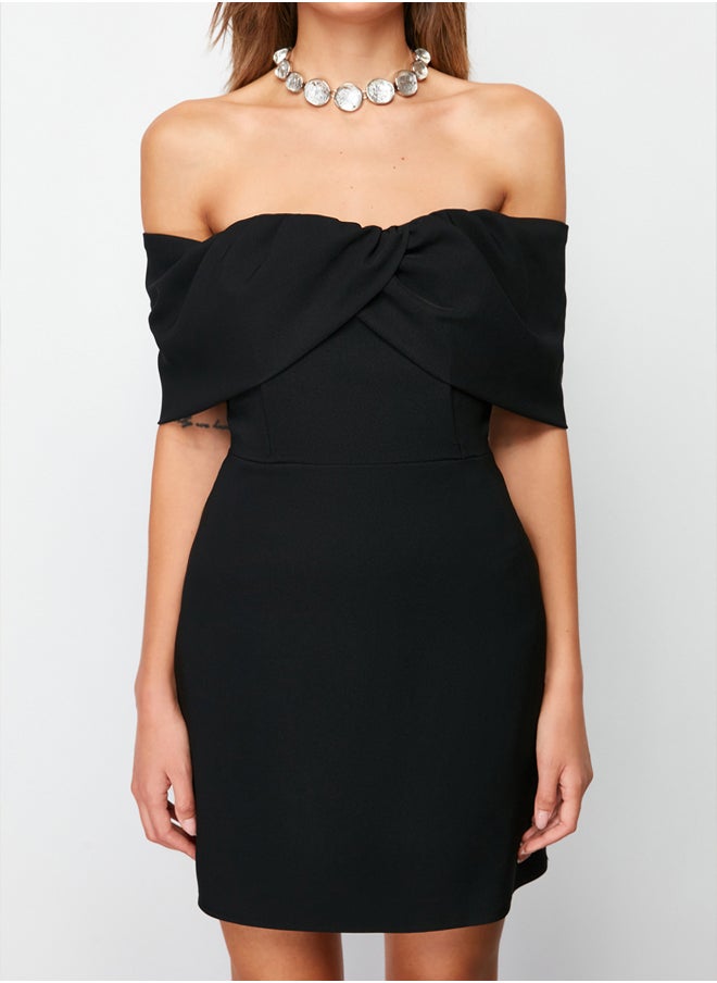 trendyol Black Carmen Collar Woven Short Dress TPRSS24EL00154  - Image 4