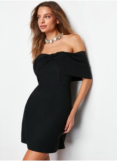 trendyol Black Carmen Collar Woven Short Dress TPRSS24EL00154  - Image 2