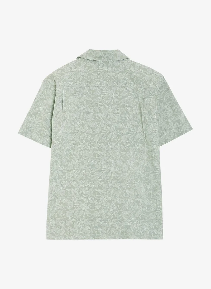 French Connection  Short Sleeve Tropical Leaf Print Green Shirt for Men | Best Price UAE