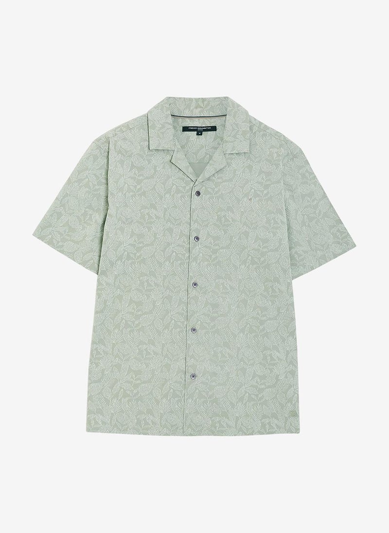 French Connection Short Sleeve Tropical Leaf Print Green Shirt - Image 3