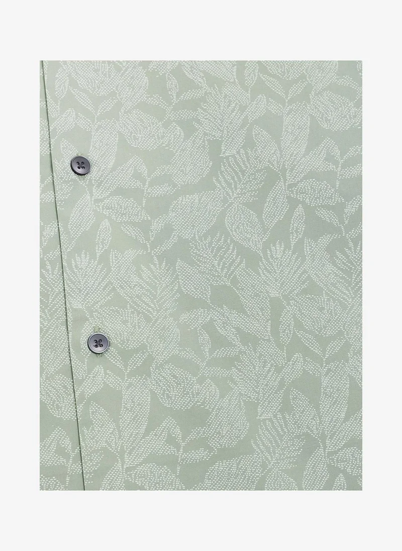French Connection  Short Sleeve Tropical Leaf Print Green Shirt for Men | Best Price UAE