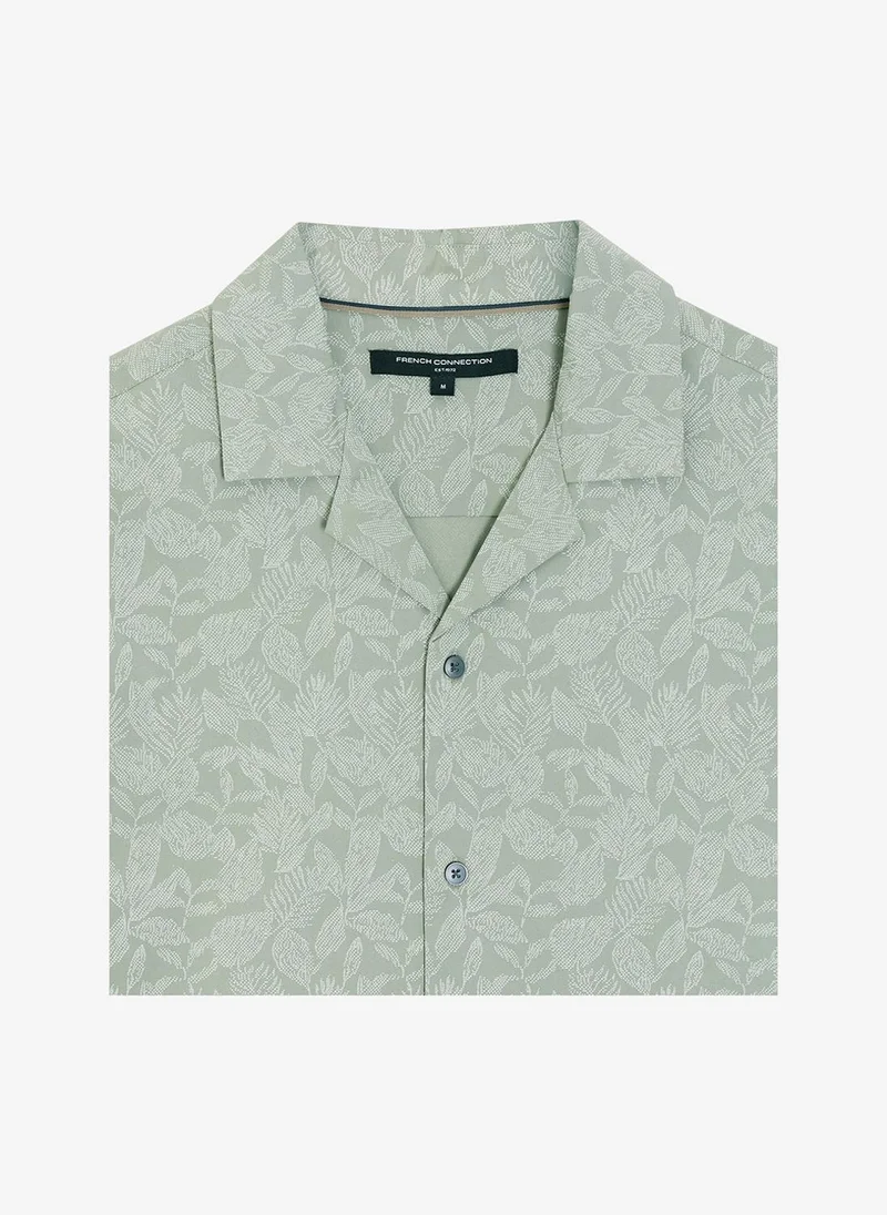 French Connection  Short Sleeve Tropical Leaf Print Green Shirt for Men | Best Price UAE