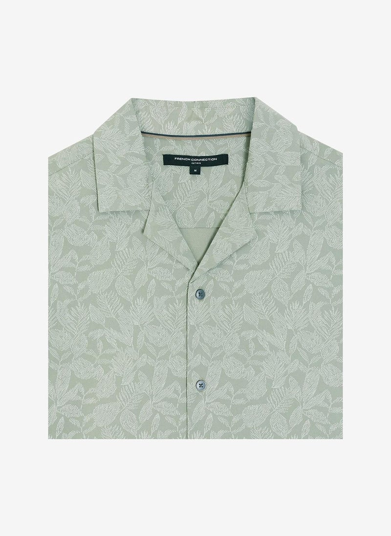 French Connection Short Sleeve Tropical Leaf Print Green Shirt - Image 5
