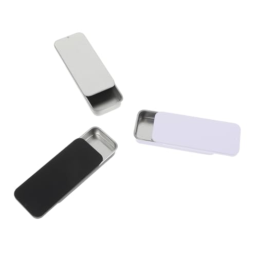 Ymapinc 3Pcs Mini Metal Tin Box Containers, Ymapinc Waterproof Slide Top Mini Pill Storage for Candy Gum Metal Box Small Container Fit in Pocket Purse for Traveling Outdoors(Black, White, Silver) - Image 1