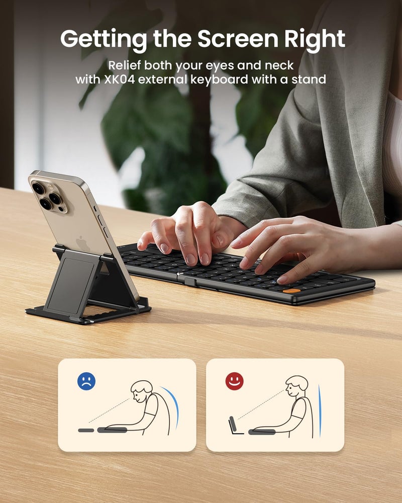 ProtoArc Foldable Compact Keyboard, XK04 Portable Bluetooth Keyboard with PU Leather Cover, Pocket-Sized Wireless Travel Keyboards for iPad, iPhone, Smartphone, Tablet and Laptop - Black - Image 5