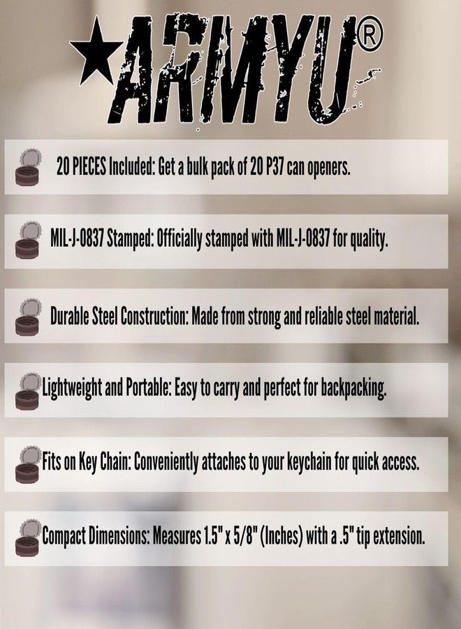 Army Universe ARMYU Government Issue Style P-38 Steel Can Opener John Wayne P38 Can Openers with MIL-J-0837 Engraving, Silver (20 Pack) - Image 5
