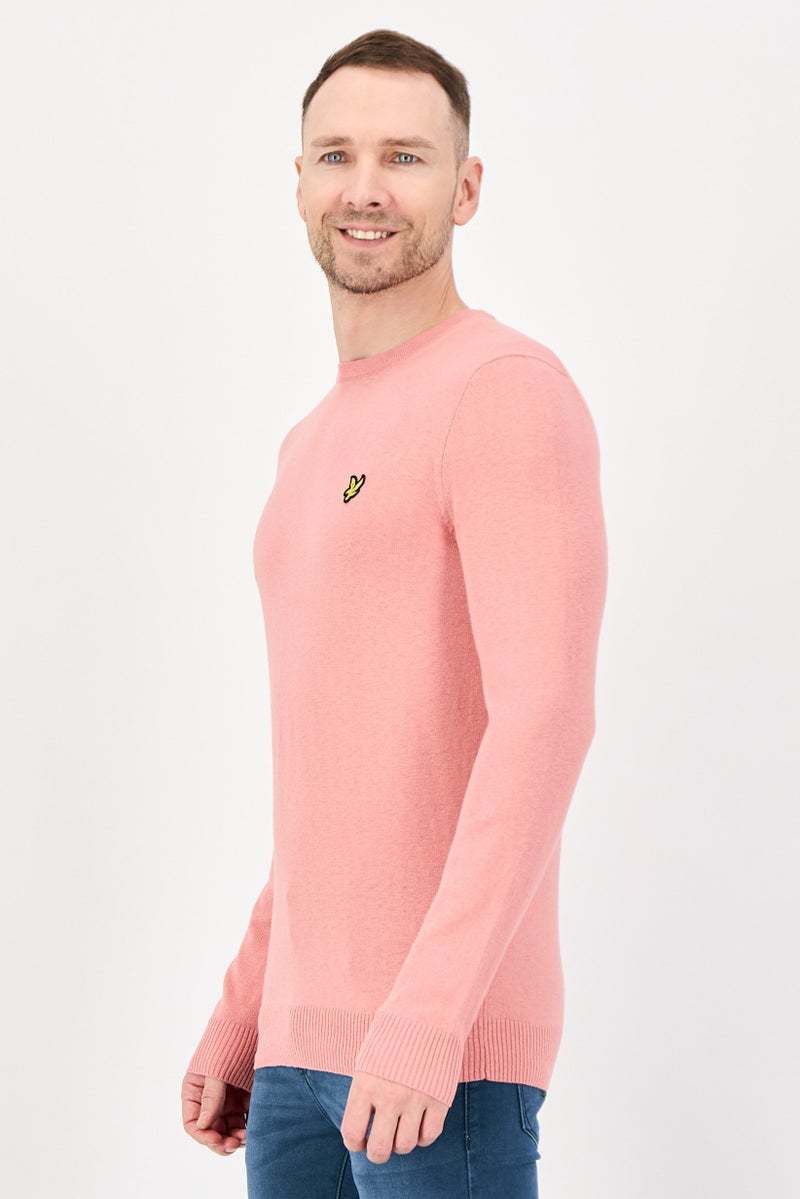 Lyle & Scott Men Crew Neck Embroidered Logo Sweater, Pink - Image 4