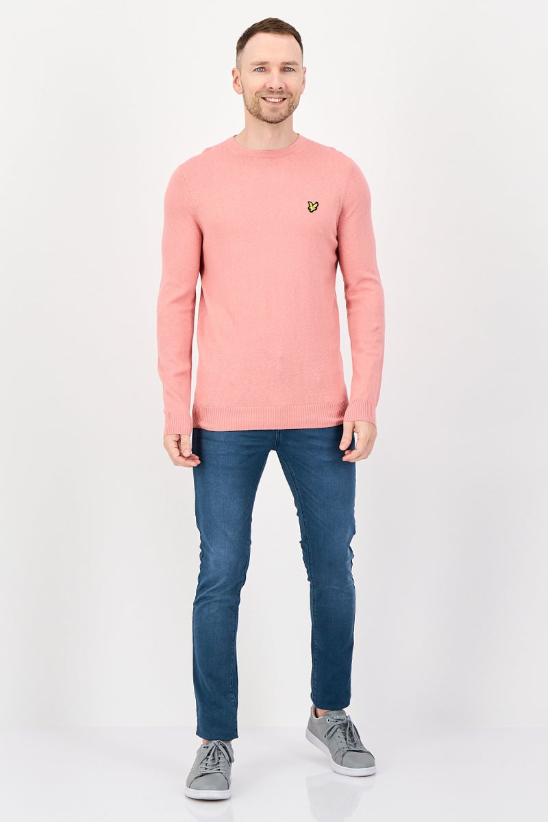 Lyle & Scott Men Crew Neck Embroidered Logo Sweater, Pink - Image 2
