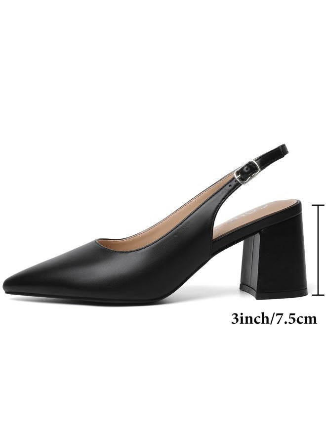 Mostrin Block Slingback Heels for Women Pointed Closed Toe Chunky Heels Office Work Shoes Women's Pumps for Business Casual, Black, 7.5 - Image 5