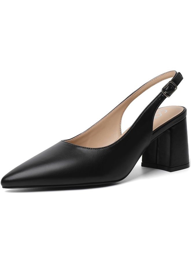 Mostrin Block Slingback Heels for Women Pointed Closed Toe Chunky Heels Office Work Shoes Women's Pumps for Business Casual, Black, 7.5 - Image 1