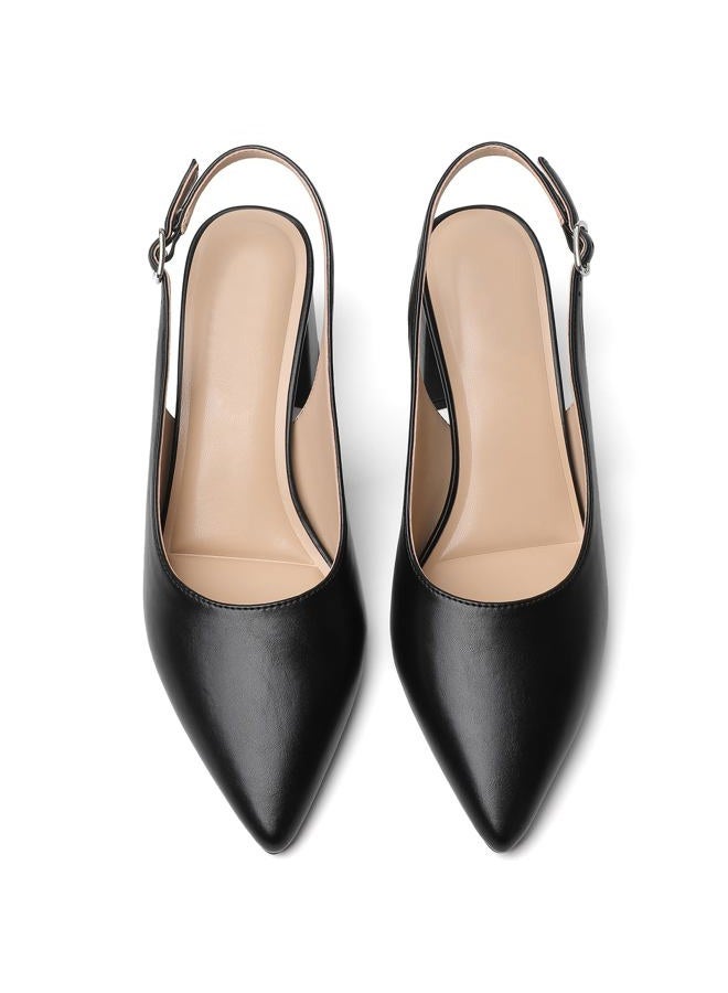 Mostrin Block Slingback Heels for Women Pointed Closed Toe Chunky Heels Office Work Shoes Women's Pumps for Business Casual, Black, 7.5 - Image 4