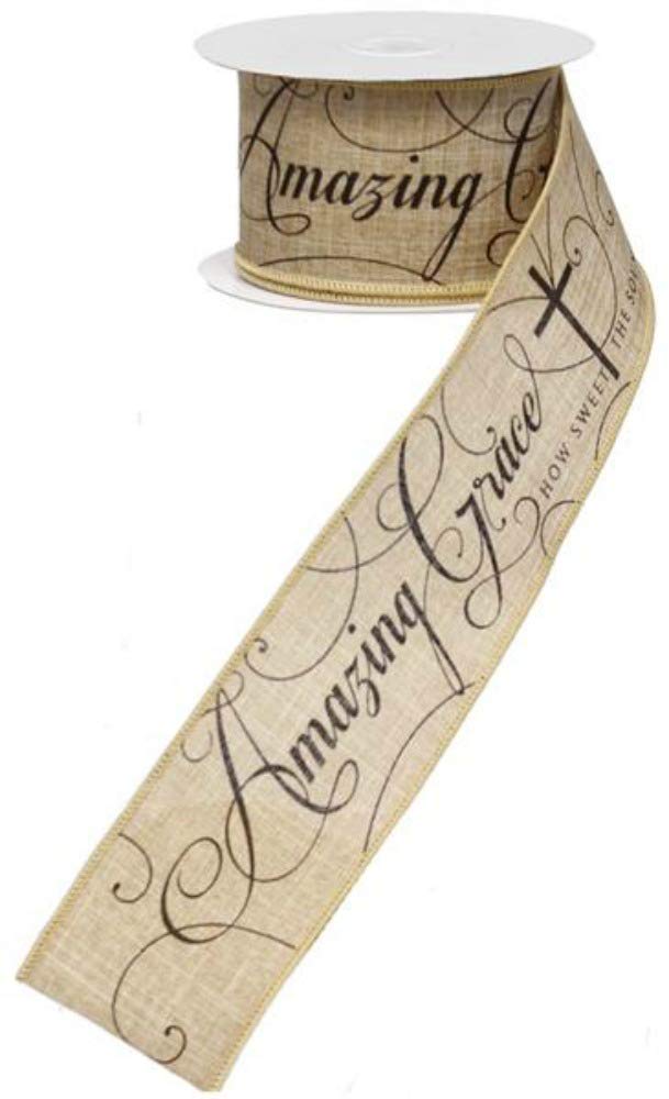 Craig Bachman 25 x 10 Yds Amazing Grace Royal Burlap Wired Ribbon Religious Cross Script Print Wired Edge for Wreath Making Inspirational Home Decor Church Events RG0113601 - Image 3