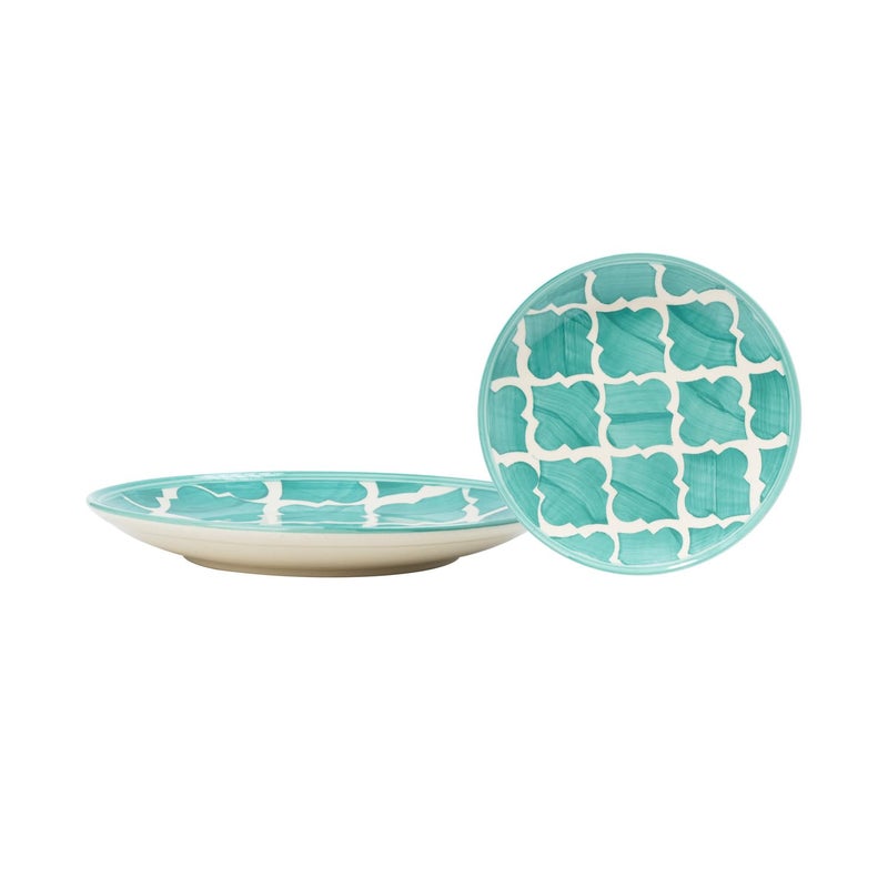 P-PLUS INTERNATIONAL Hand Painted Dessert Plates | Kitchen Serving Flat Dishes for Snacks, Appetizer, Ice Cream, Fruit | Dishwasher & Microwave Safe | 7 Inch 18.5 CM (Green, Set of 2) - Image 1