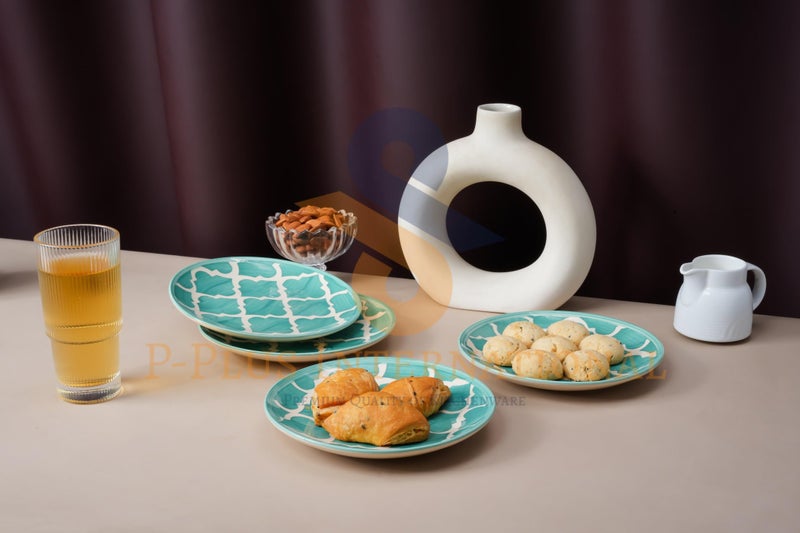 P-PLUS INTERNATIONAL Hand Painted Dessert Plates | Kitchen Serving Flat Dishes for Snacks, Appetizer, Ice Cream, Fruit | Dishwasher & Microwave Safe | 7 Inch 18.5 CM (Green, Set of 2) - Image 5