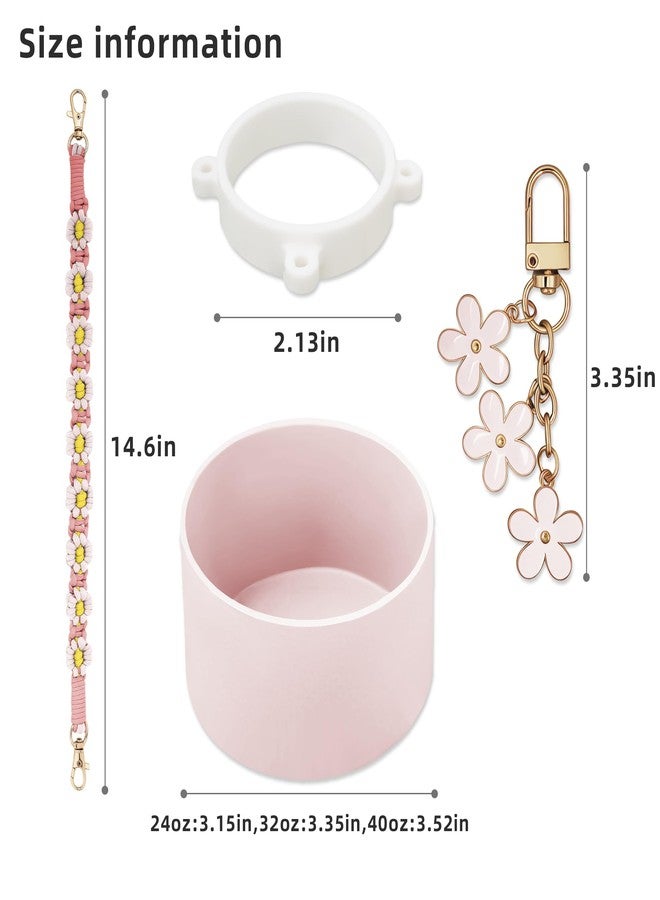 SITKOL Accessories Set for Owala FreeSip Sway 30/40oz, Tumbler 40oz & Kids 16oz Water Bottle - Includes Silicone Boot, Handle Carrying Strap and Cute Flower Charms (Sparkling Sherbet) - Image 5