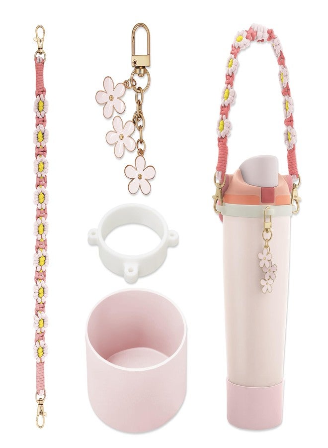 SITKOL Accessories Set for Owala FreeSip Sway 30/40oz, Tumbler 40oz & Kids 16oz Water Bottle - Includes Silicone Boot, Handle Carrying Strap and Cute Flower Charms (Sparkling Sherbet) - Image 1