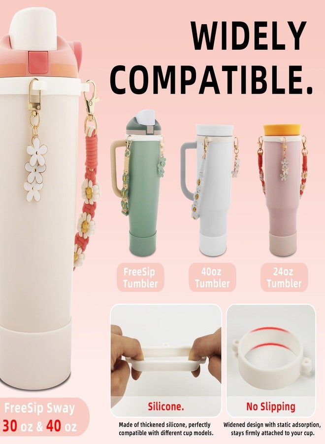 SITKOL Accessories Set for Owala FreeSip Sway 30/40oz, Tumbler 40oz & Kids 16oz Water Bottle - Includes Silicone Boot, Handle Carrying Strap and Cute Flower Charms (Sparkling Sherbet) - Image 2