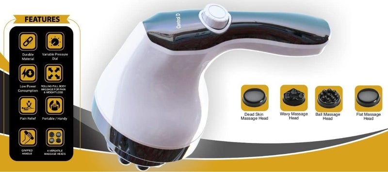 Control D Electric Handheld Full Body Massager with 4 Massage Heads & Variable Speed Settings for Pain Relief and Relaxation, Back, Leg & Foot, (Black, White) - Image 5