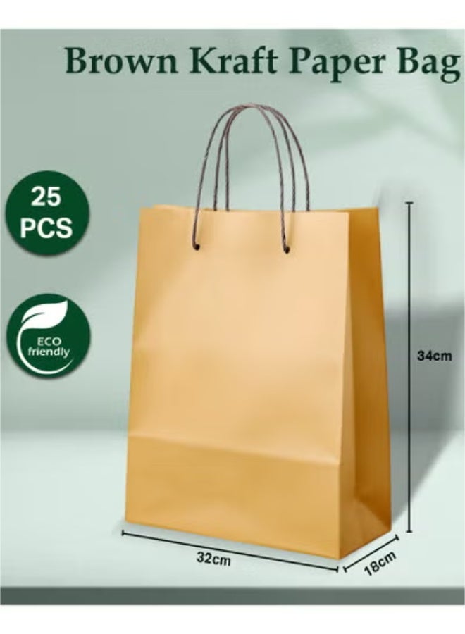 ايكواي ecoway Kraft Paper Bags - Pack Of 25 Craft Large Paper Grocery Bags With Handles For Shopping, Party, Birthday, Wedding Gift, Retail, Merchandies Ecofreindly Reusable Brown (28X15X28 Cm) - Image 4